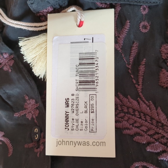 Johnny Was Chloe Burgundy on Black Embroidered Top L NWT - Picture 6 of 6